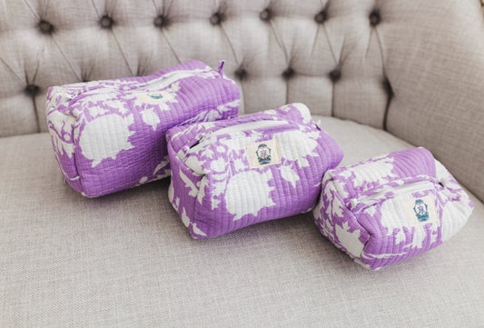 Lilac Haven | Quilted Cosmetic Bag set of 3