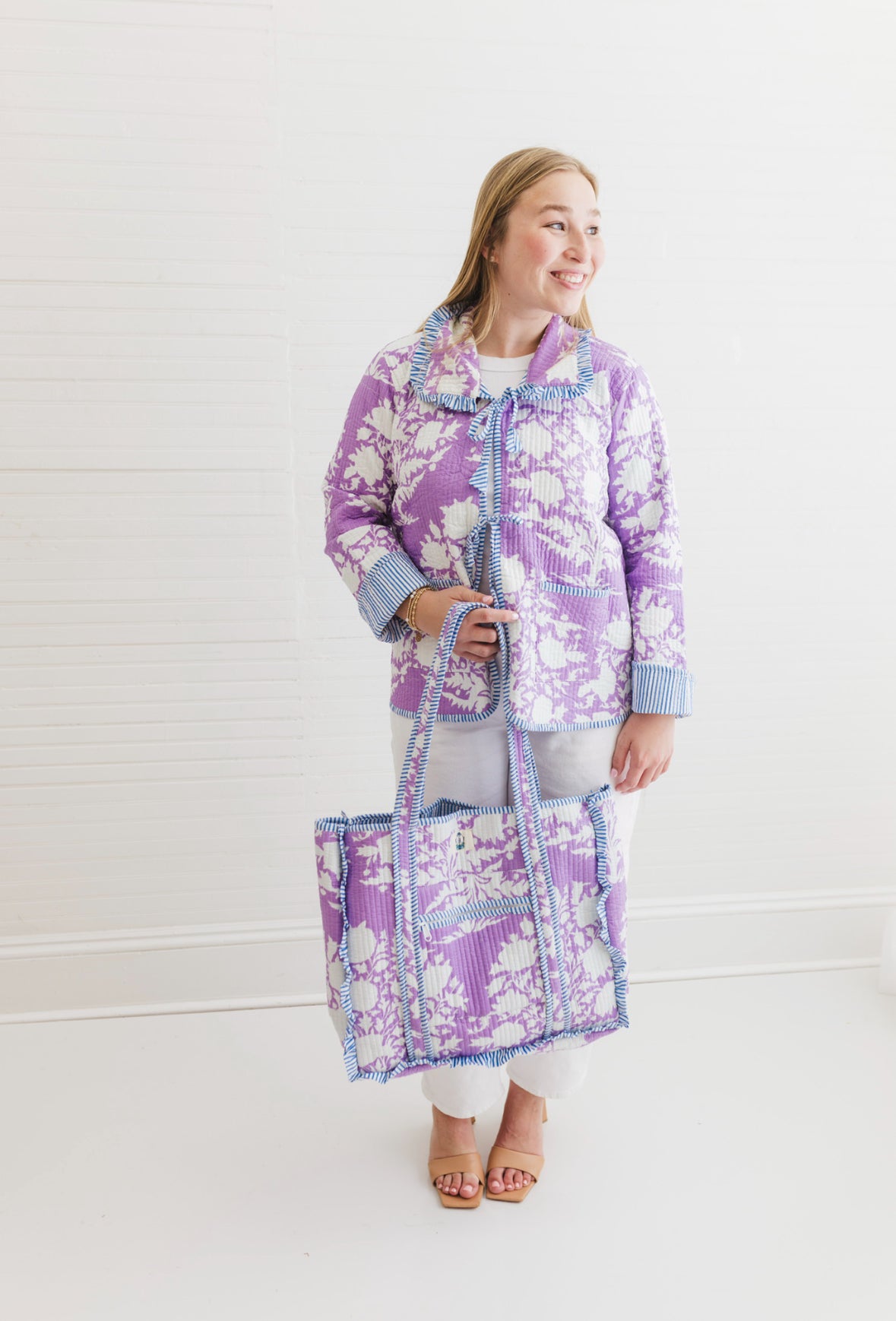 Lilac Haven | Large Quilted Ruffle Tote Bag