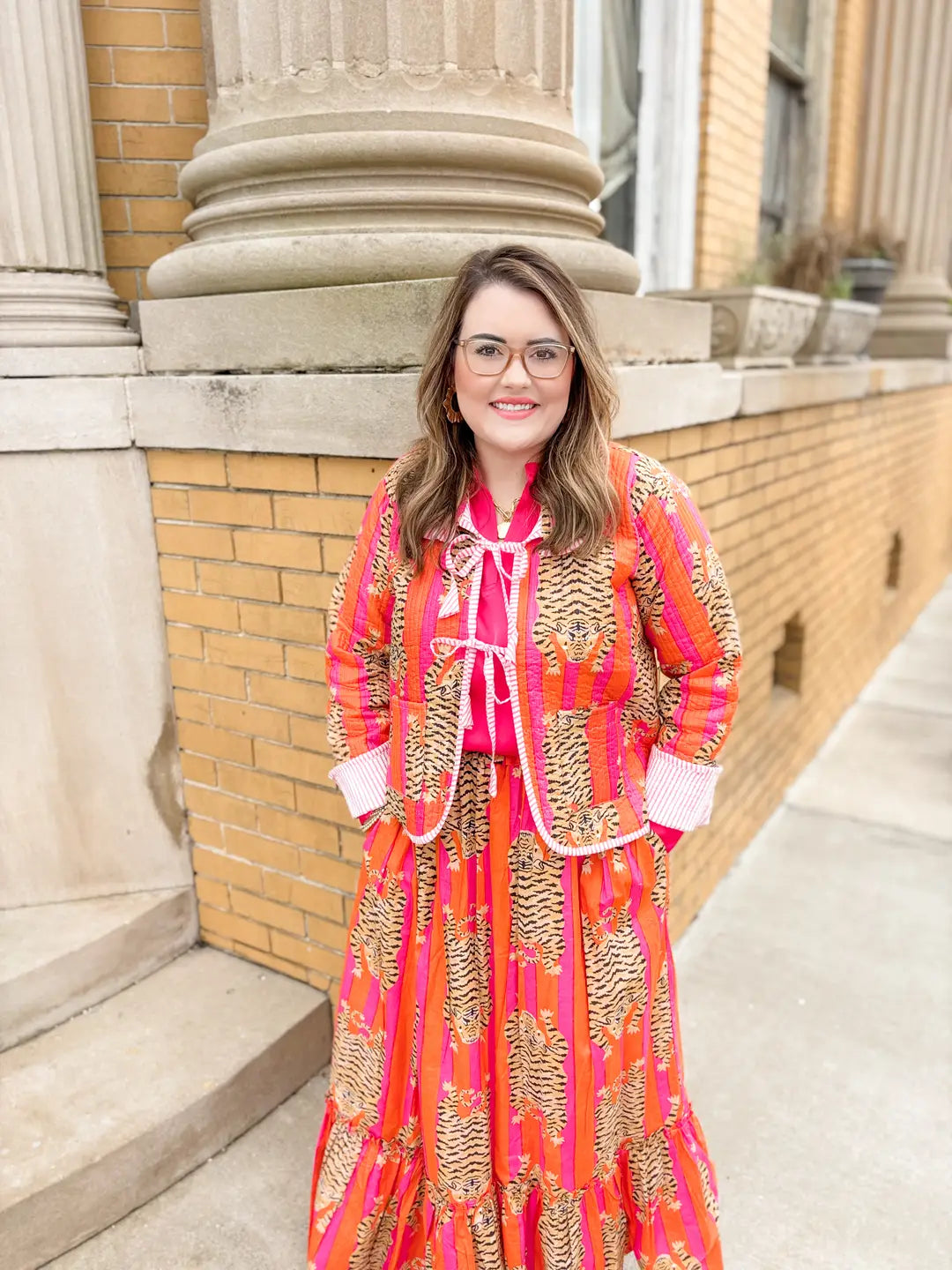 Pink + Orange Eye of the Tiger |  Ruffle Maxi Skirt