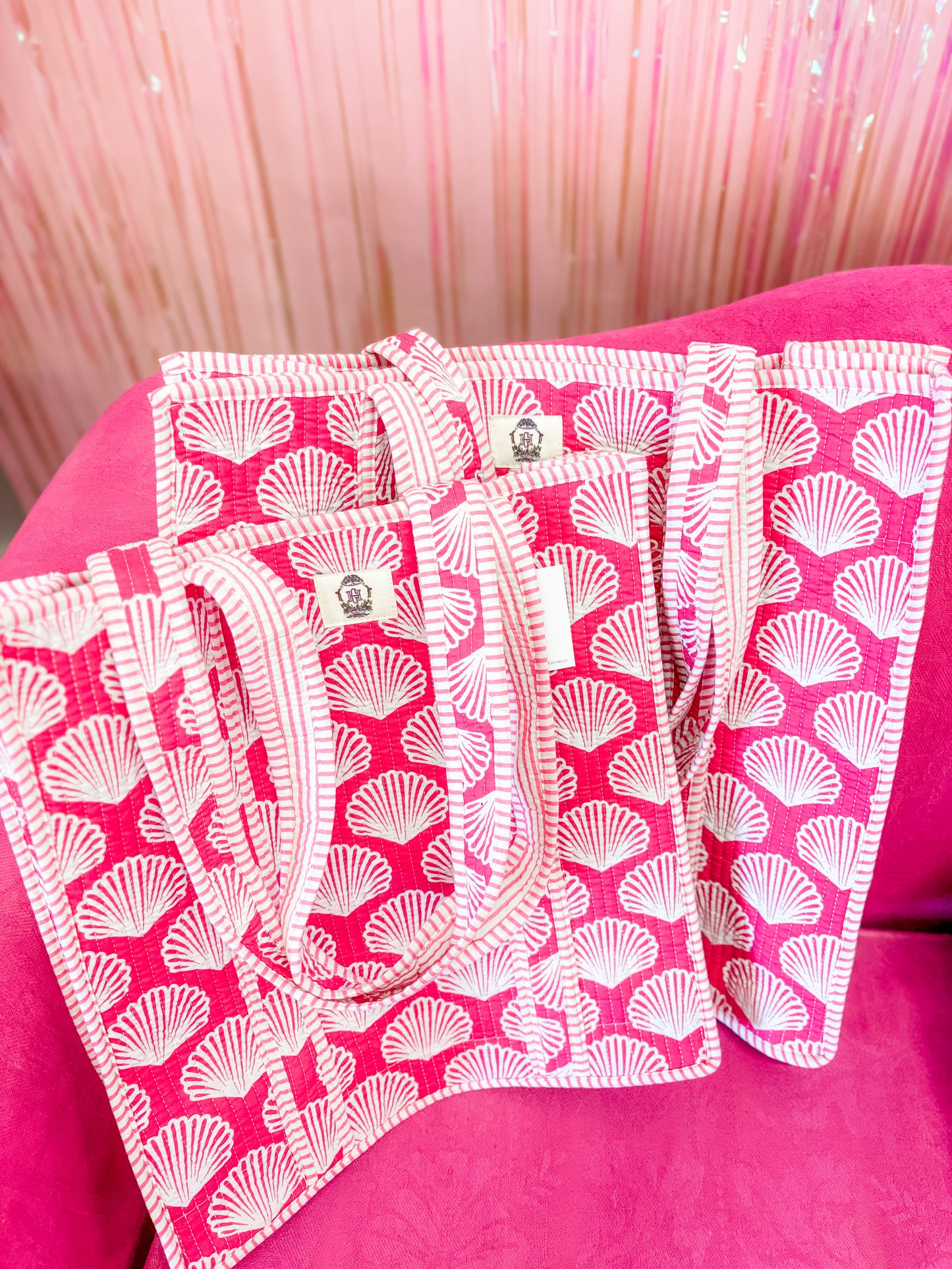 Pink Shell Quilted Large Tote