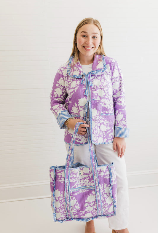 Lilac Haven | Large Quilted Ruffle Tote Bag