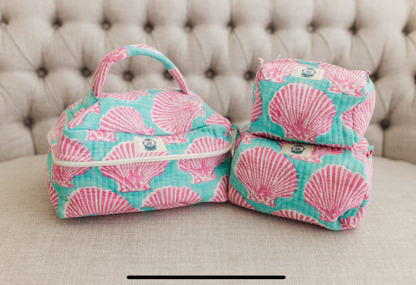 Sanibel Pink Shell | Set of 3 Cosmetic Bags