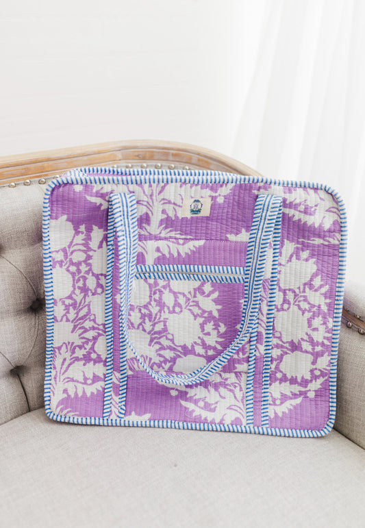 Lilac Haven | Quilted Zipper Tote Bag