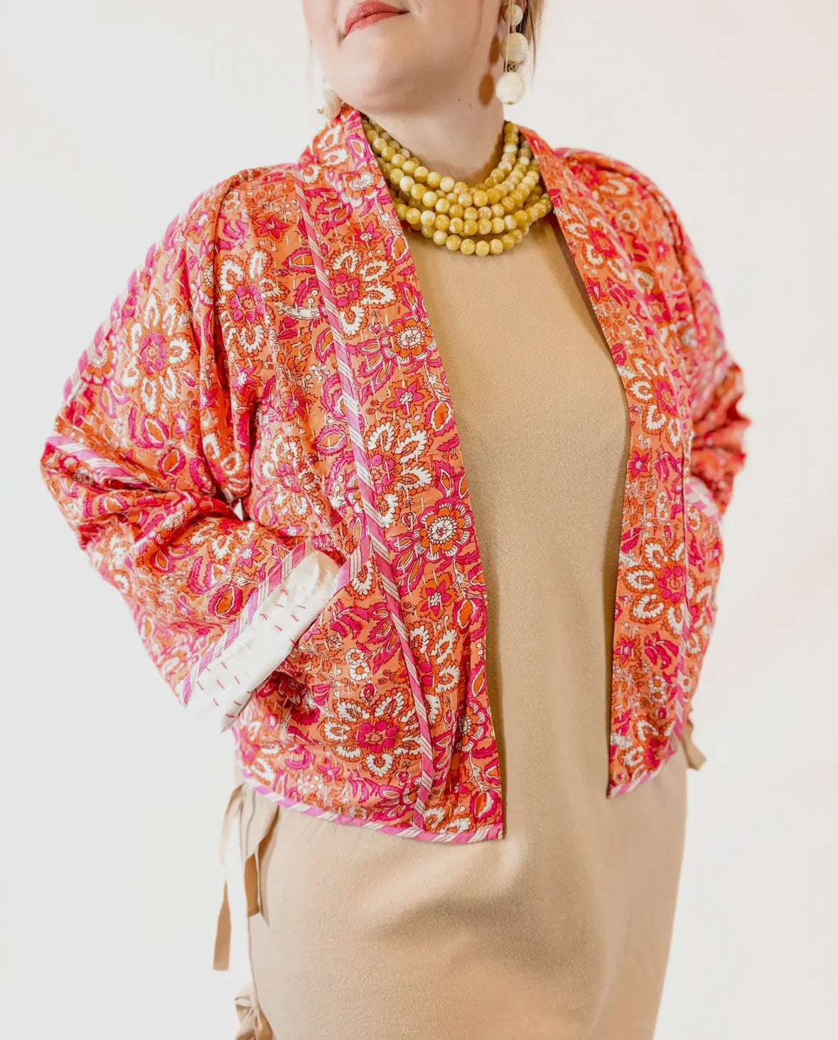 Apricot Kantha Embroidered Jacket