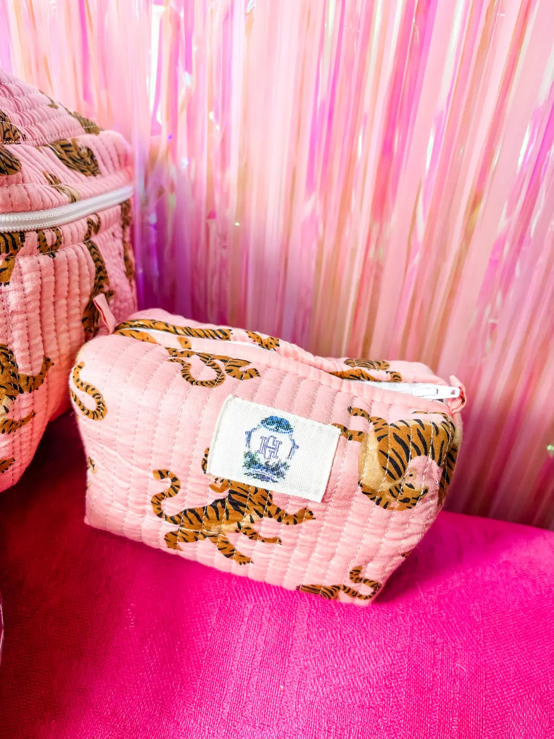 Dainty Pink Tiger Set of 3 Cosmetic Bags 