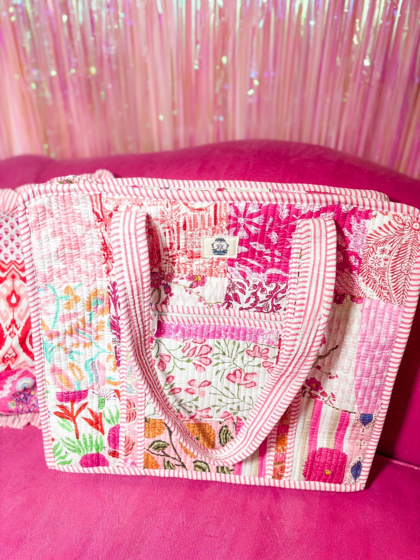 Pink City Quilted Zipper Tote Bag