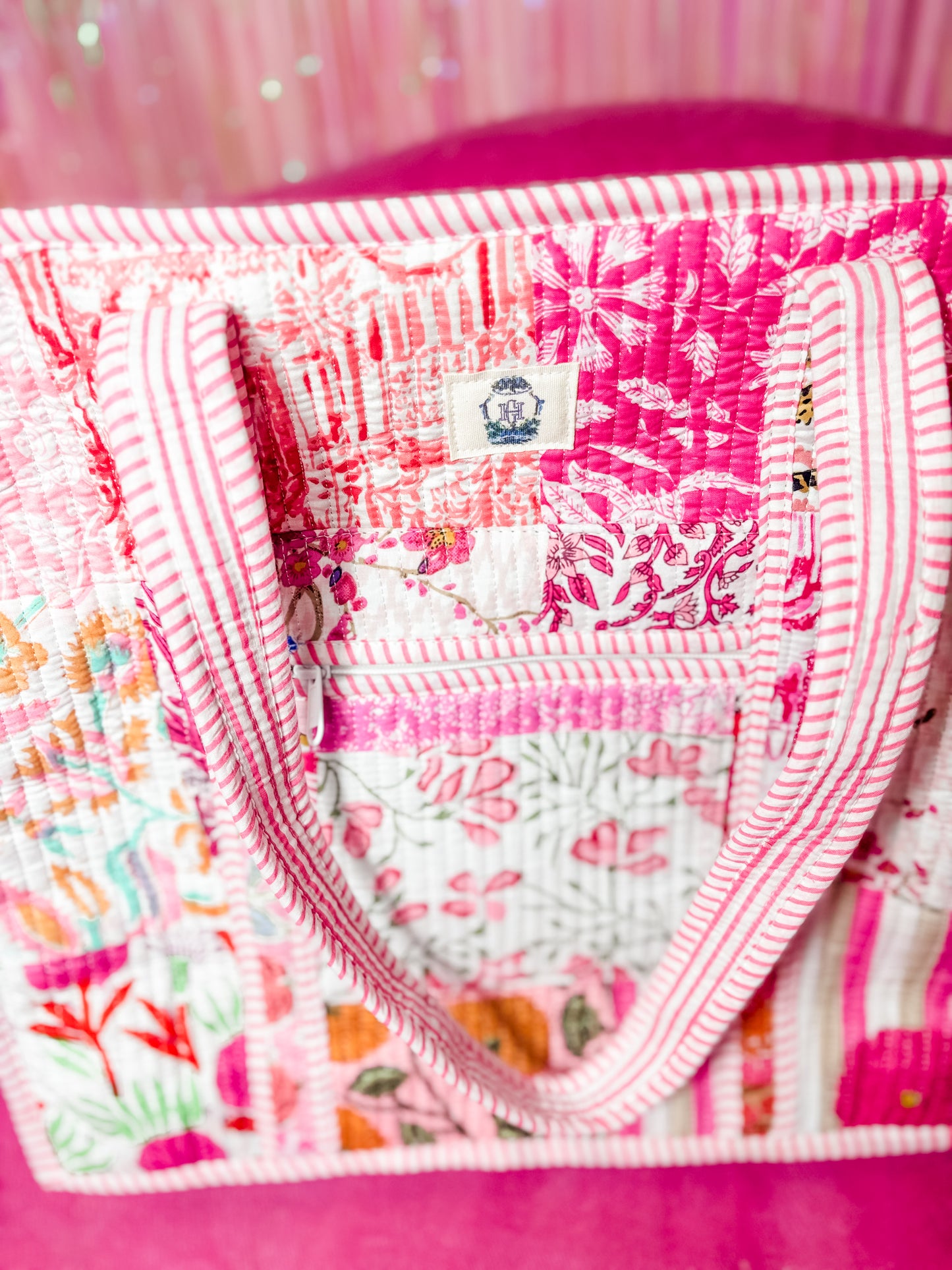 Pink City Quilted Zipper Tote Bag