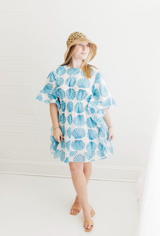 Sanibel Aqua Shell | Ruffle Caftan Dress