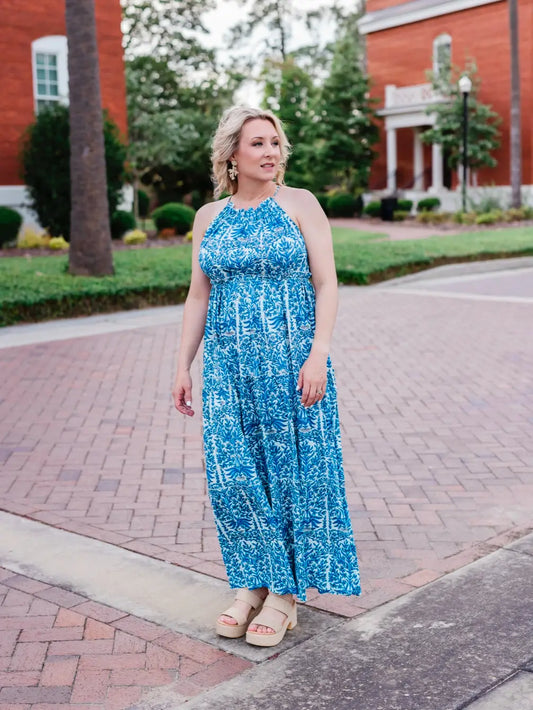 Blue Italian Cinched Maxi Dress