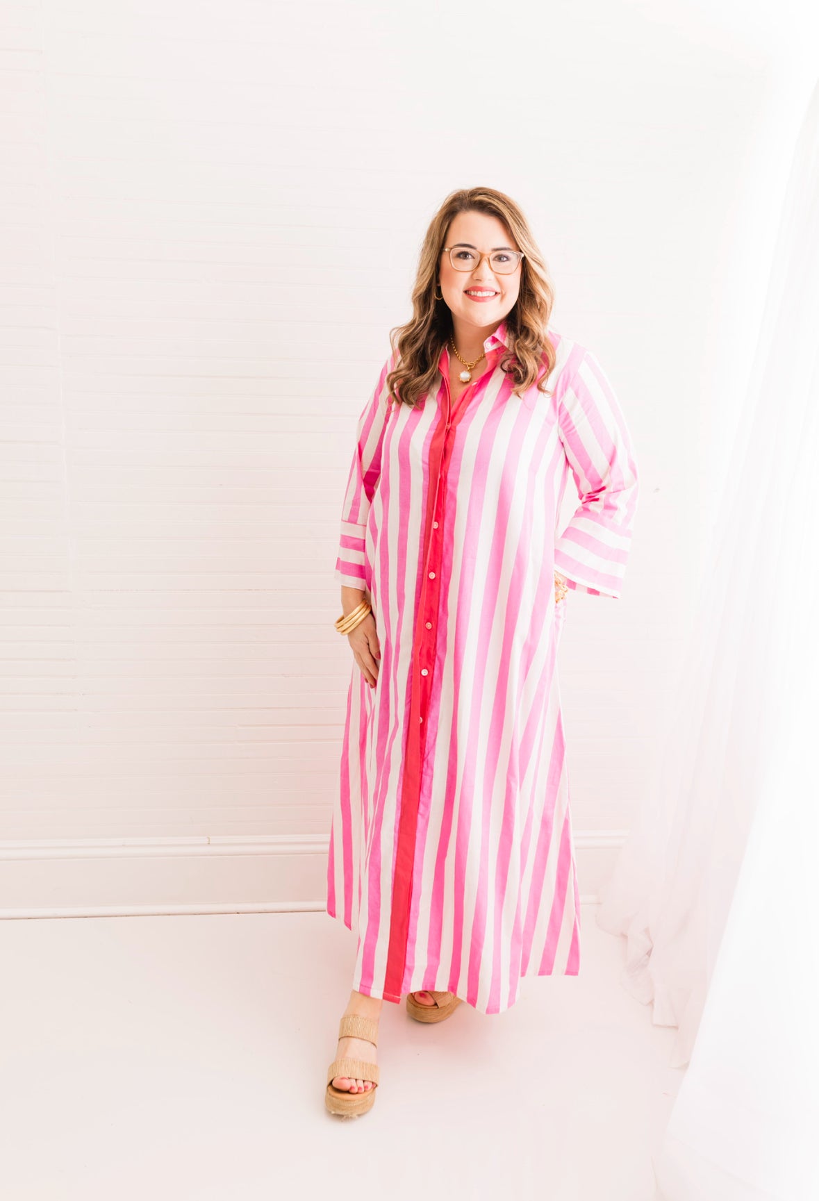 Derby Pink Stripe Cabana Caftan Dress