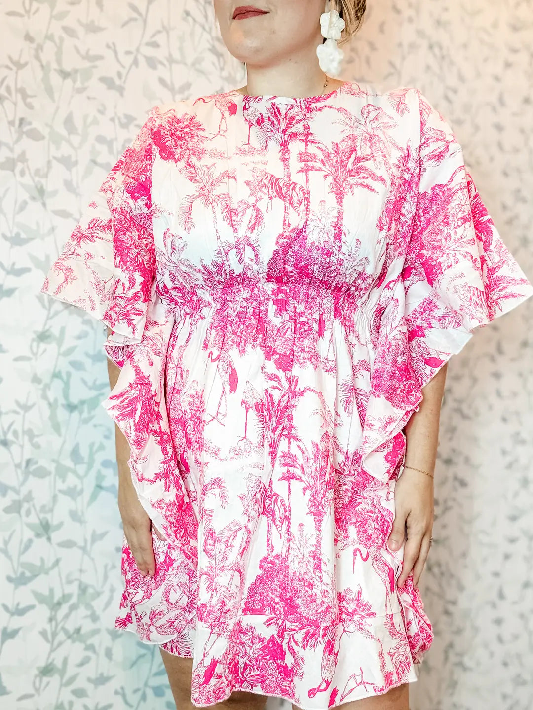 Golden Isle Pink Toile Caftan Dress