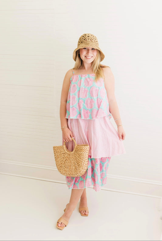 Sanibel Pink Shell | Ruffle Tier Midi Dress