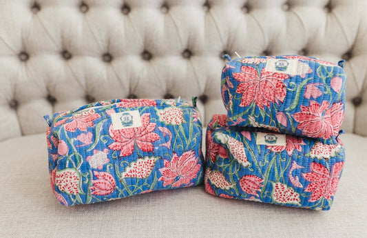 Seascape | Quilted Cosmetic Bag set of 3