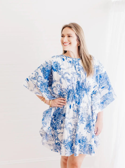 Golden Isle Blue Toile Caftan Dress