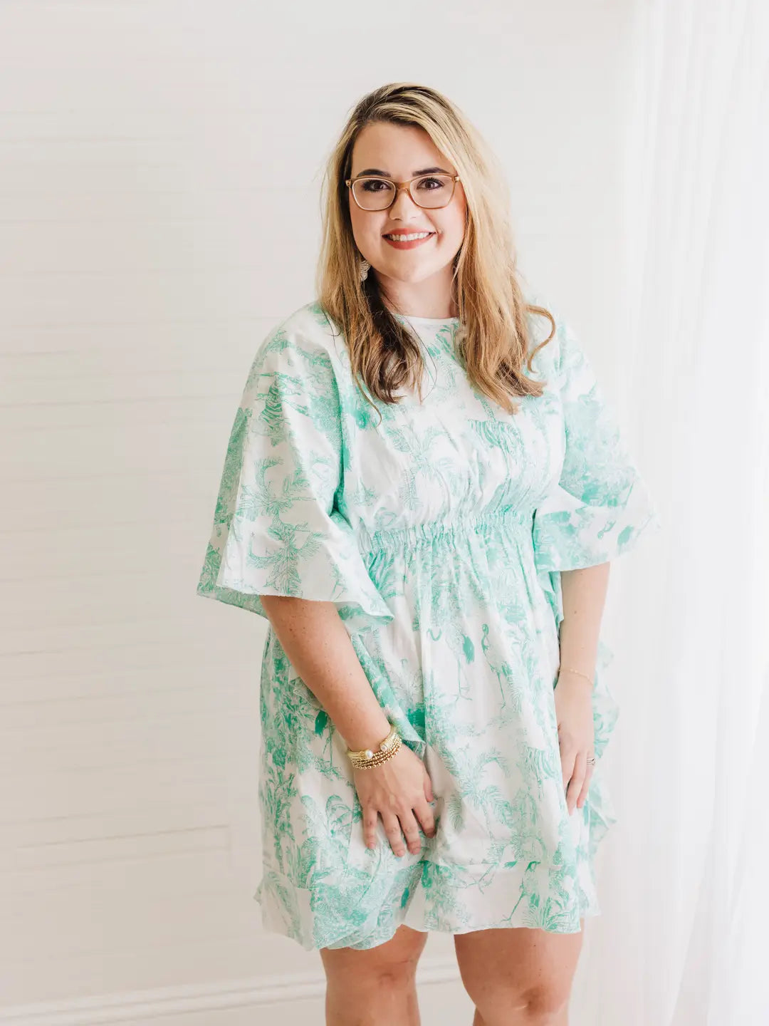 Golden Isle Green Toile Caftan Dress