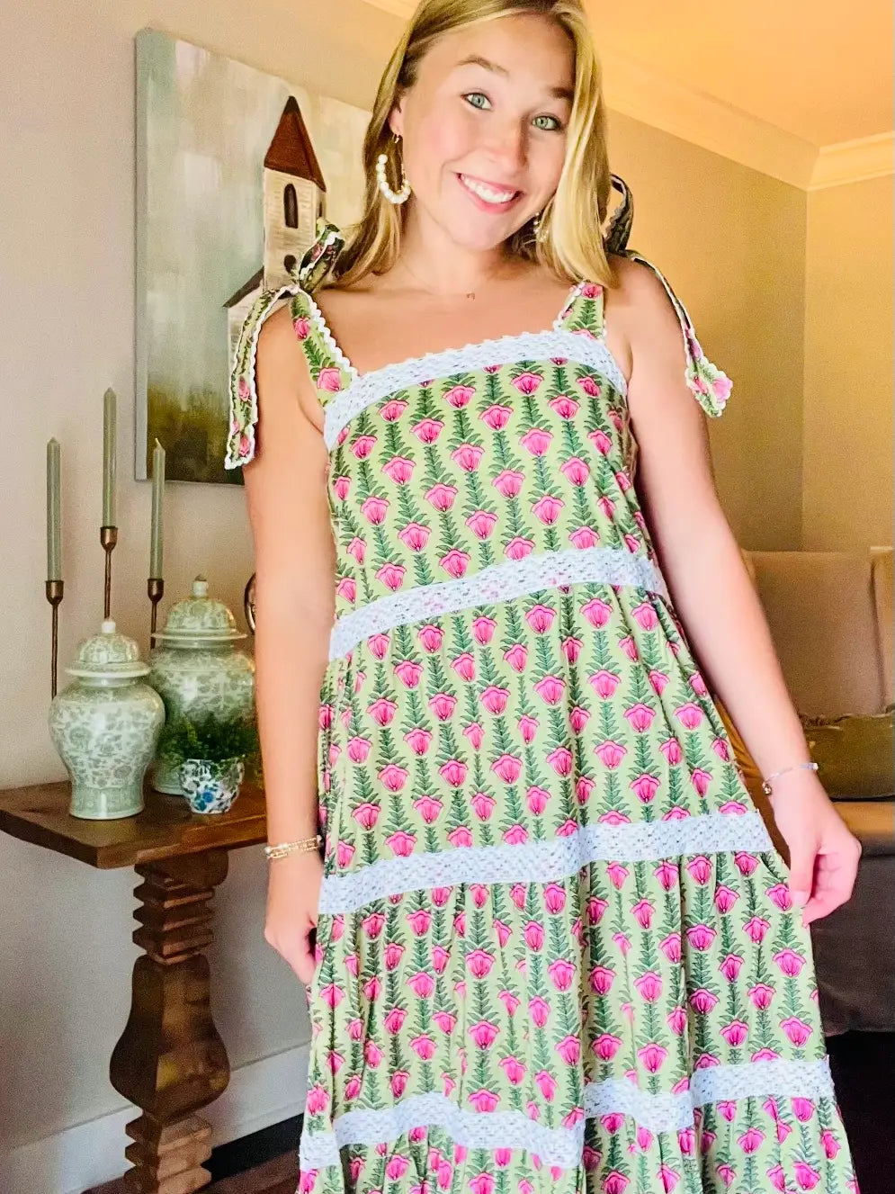 Green Ivy Ric Rac Tiered Dress