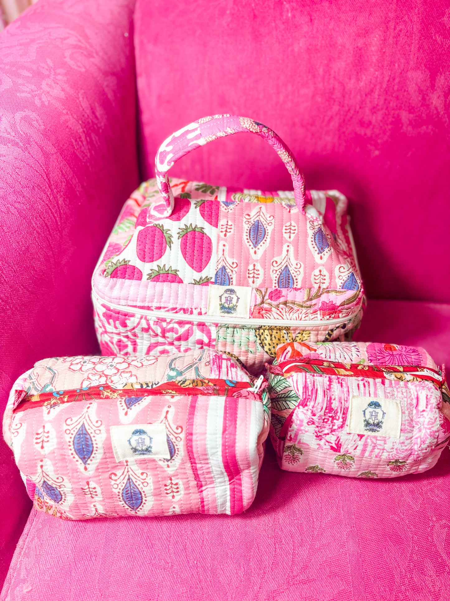 Pink City | Quilted Cosmetic Bags-Size Medium