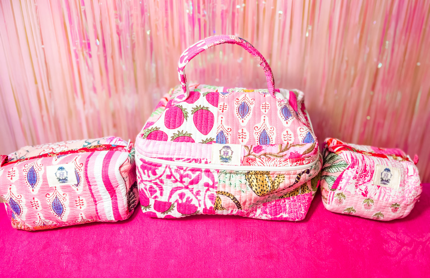 Pink City | Quilted Cosmetic Bags-Size Medium