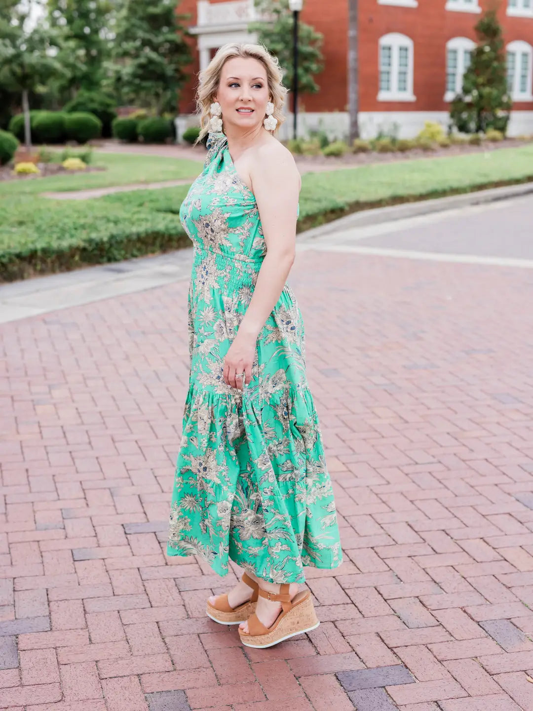 Jade Toile One Shoulder Bow Dress