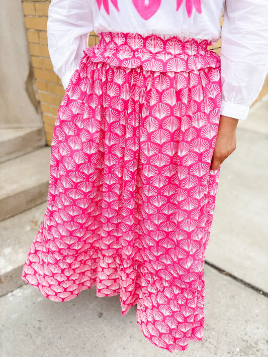 Pink Shell Ruffle Maxi Skirt