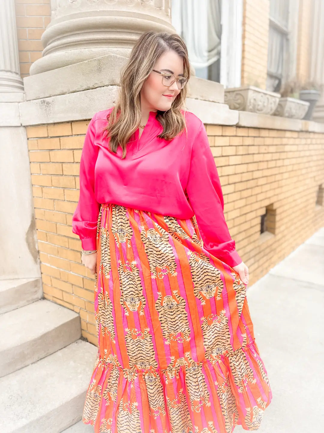 Pink + Orange Eye of the Tiger |  Ruffle Maxi Skirt