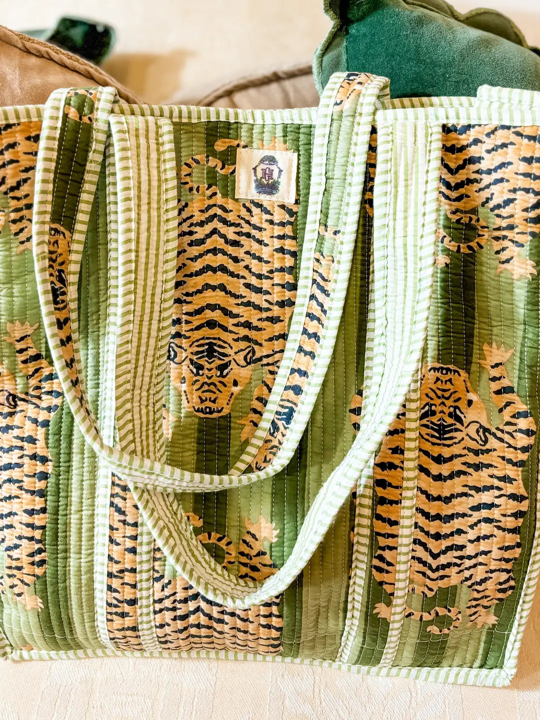 Sage Eye of The Tiger Quilted Tote Bag 