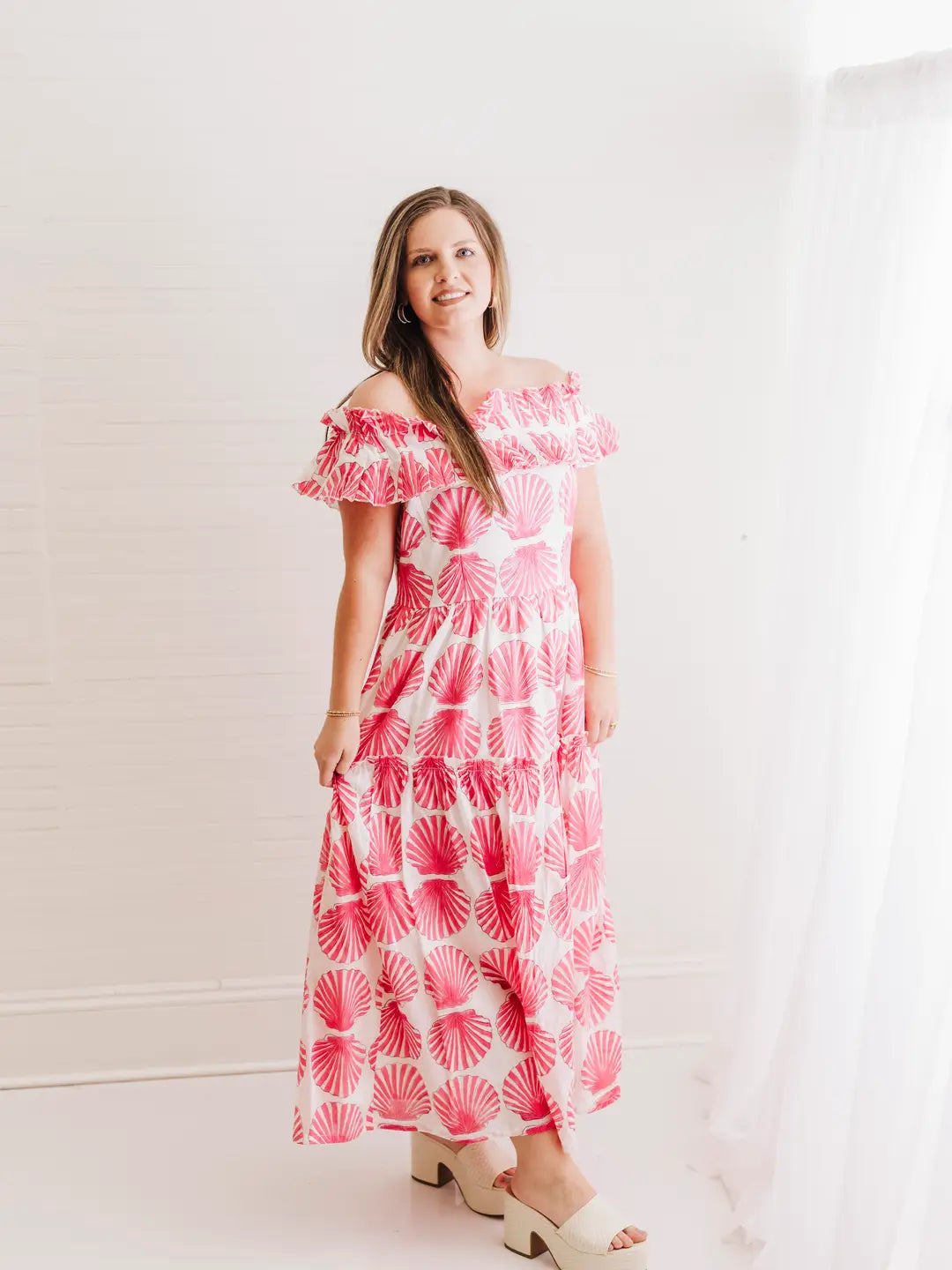 Shell Island Pink Off Shoulder Maxi Dress