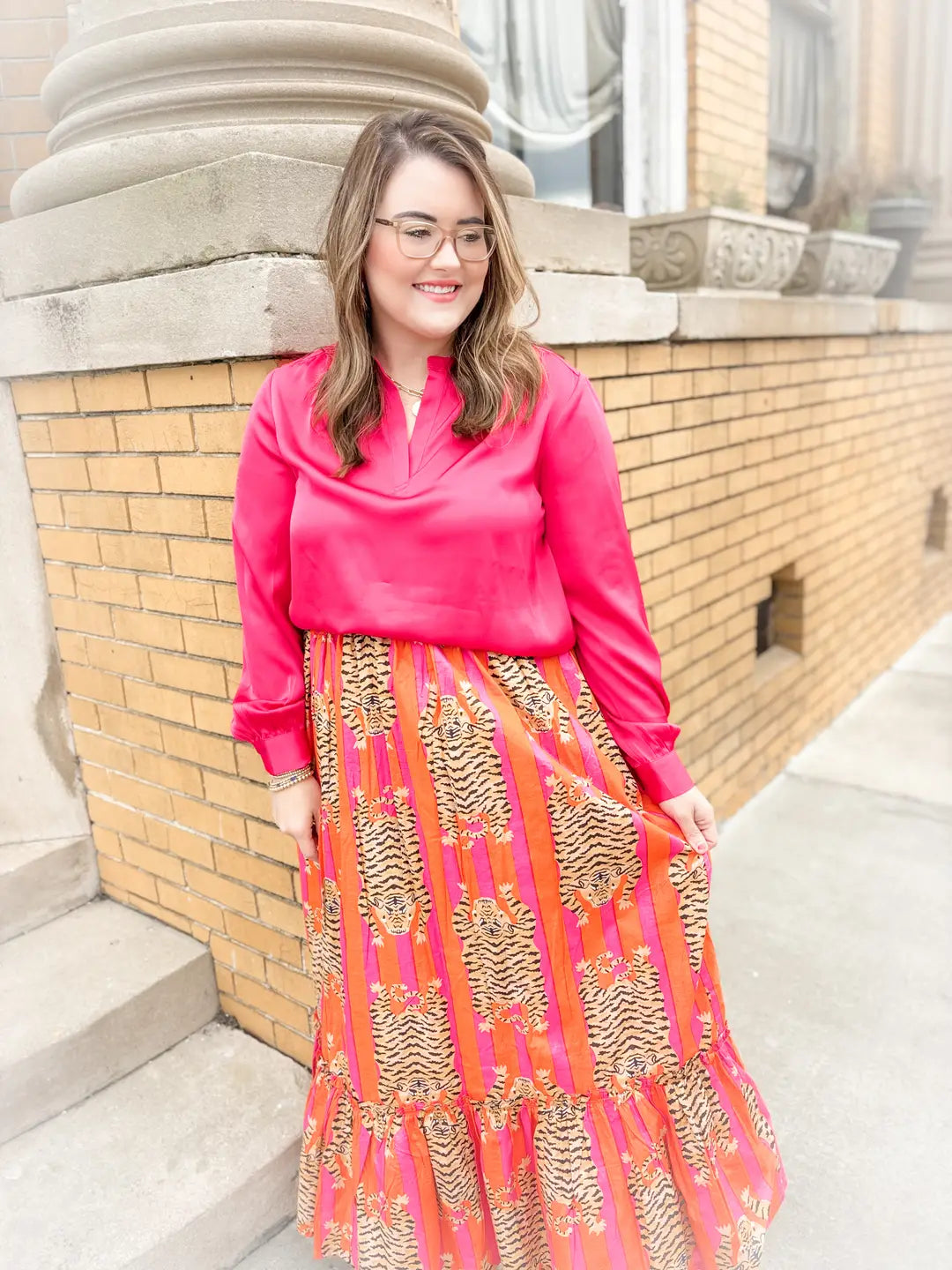 Pink + Orange Eye of the Tiger |  Ruffle Maxi Skirt